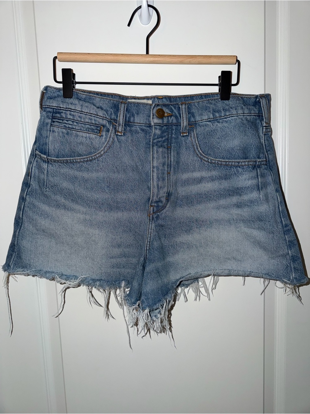 PILCRO Anthropologie Size 30 High Rise Denim Cutoff Shorts Raw Hem Blue